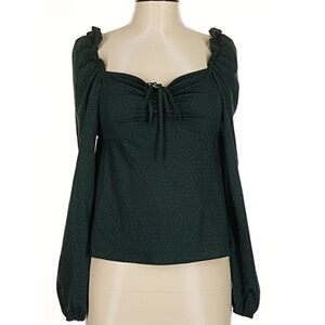 Topshop Dark Green Cinched Blouse with Long Sleeves NWT